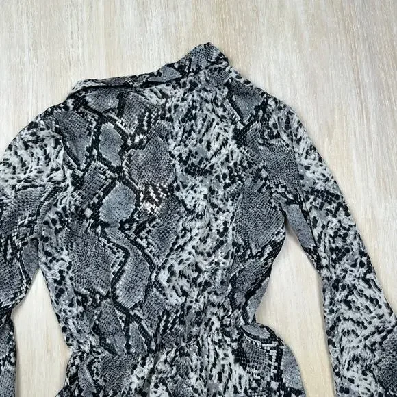 NWT Missguided Snake Animal Reptile Print Button Frill Sheer Chic Mini Dress 2 - Picture 8 of 15